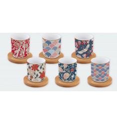 OKIN - Set 6-tich porcelánových šálok s bambusovou podšálkou